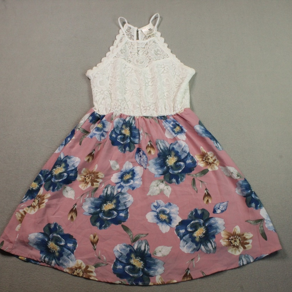 Pink Owl Womens Lace Floral Dress Small Sleeveless Boho Cottagecore Sundress